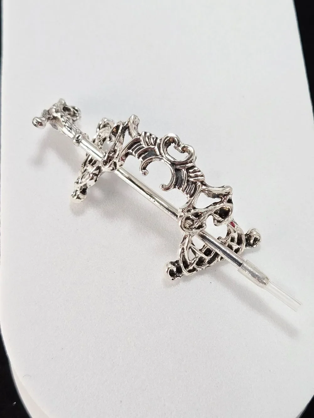 Antique Silver Filigree Hair Fork Barrette Gothic Medieval Renaissance Hair Pin